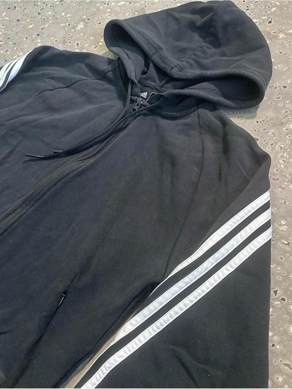 adidas Black Kids Hooded Zip Jacket with White Stripes